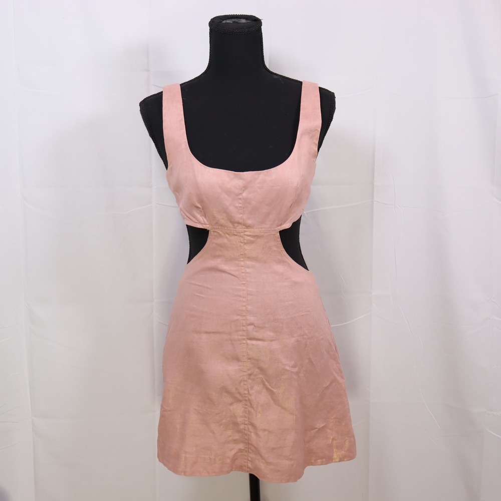 Matthew Bruch S Pink Womens Linen Cut Out Mini Sun Dress